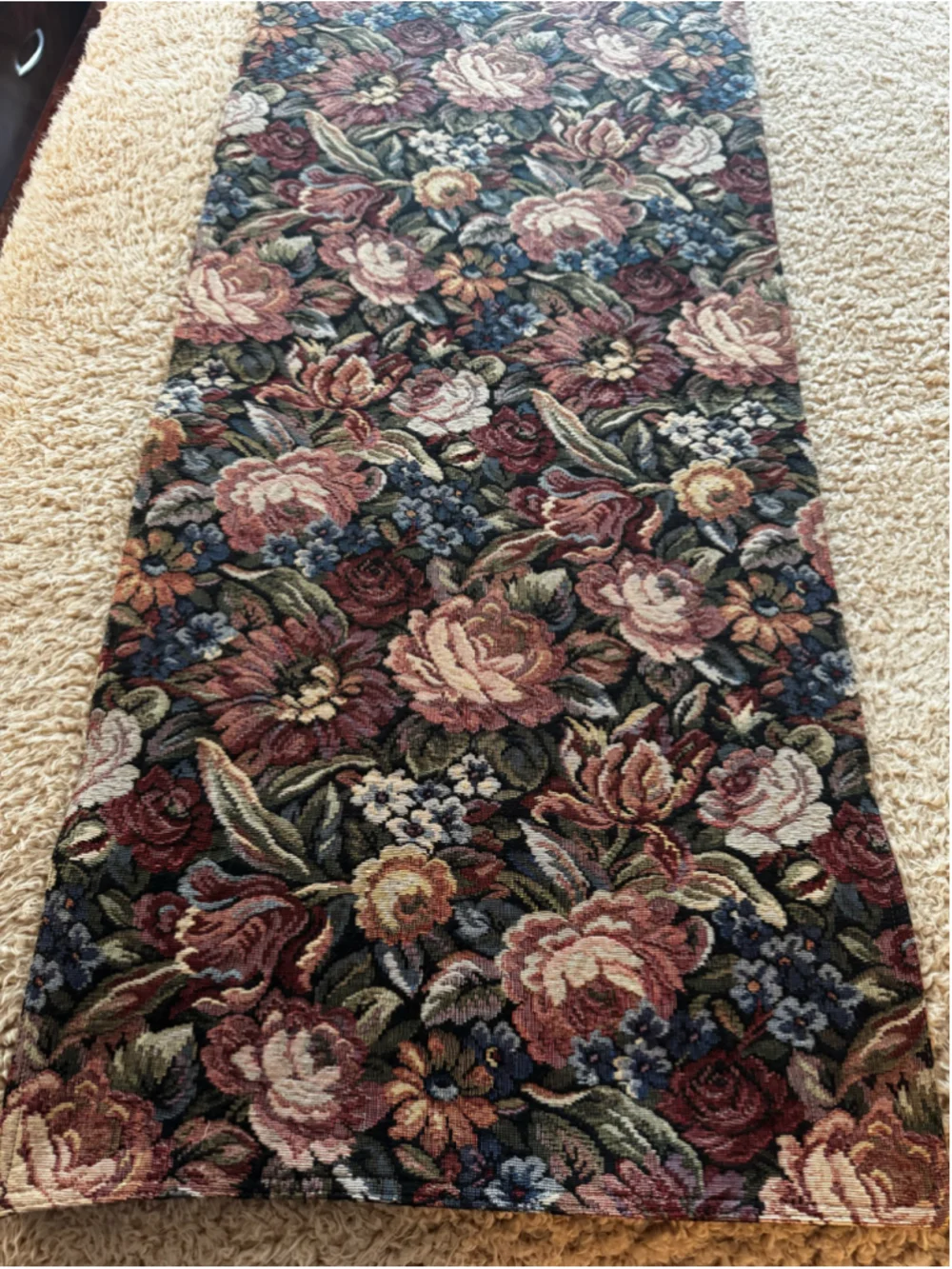 VTG Pier 1 Imports Floral Tapestry Table Runner 16x72 Woven Cotton India